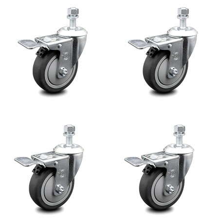 Service Caster 4 Inch Thermoplastic Rubber Swivel 3/8 Inch Stem Caster Set Total Lock Brake SCC SCC-TSTTL20S414-TPRB-381615-4